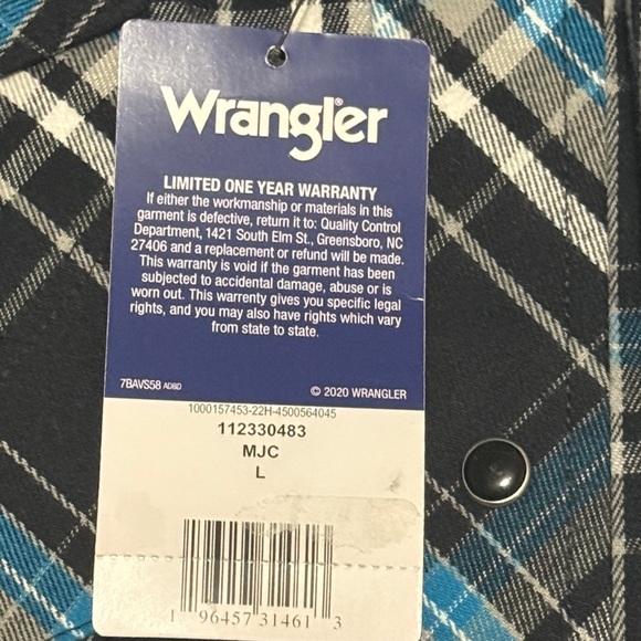 Wrangler Men's Plaid Shirt in Black and Blue Size Large - Picture 6 of 6